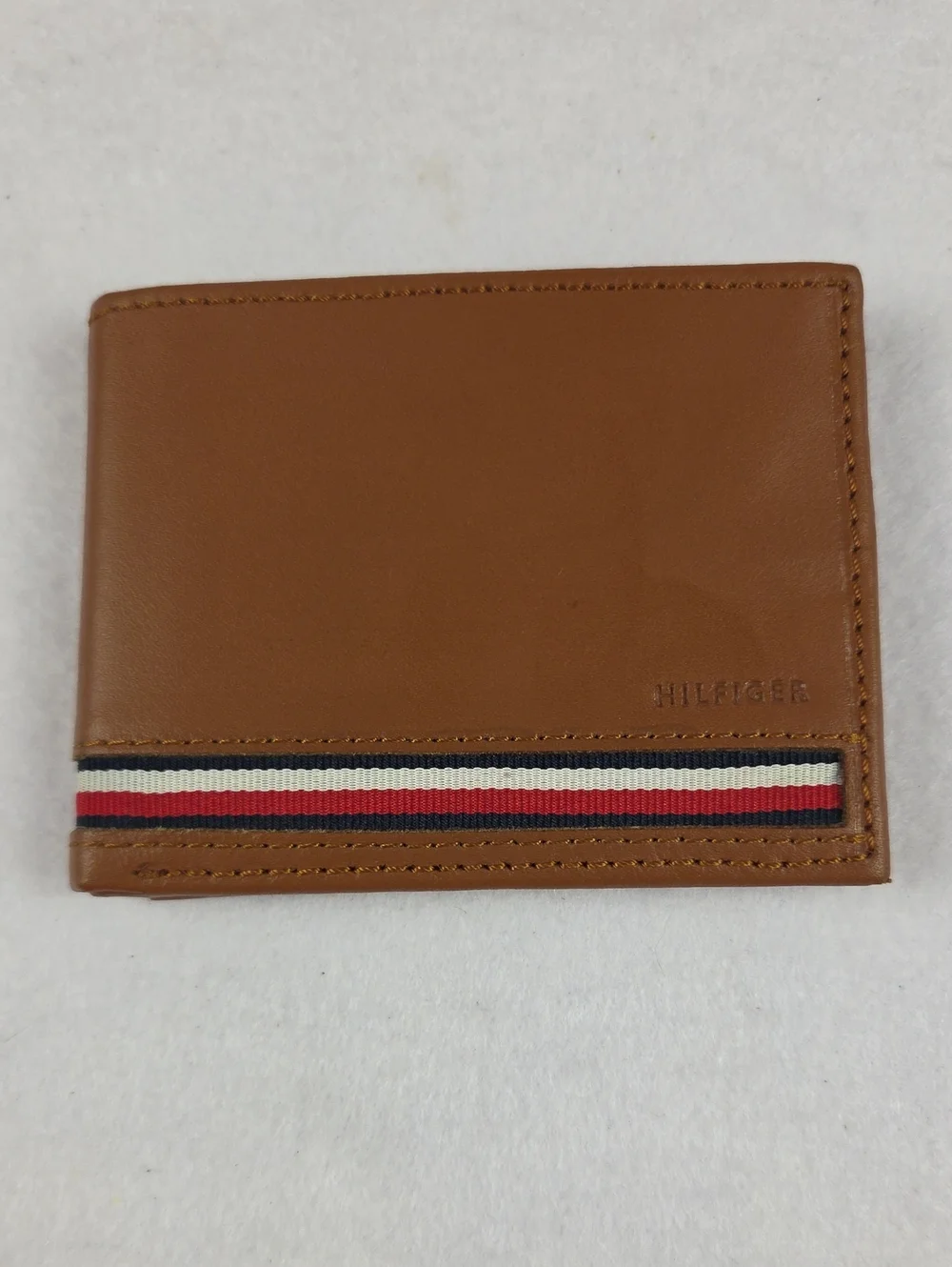 Tommy Hilfiger Tan Leather Wallet with Red, White & Navy Stripe